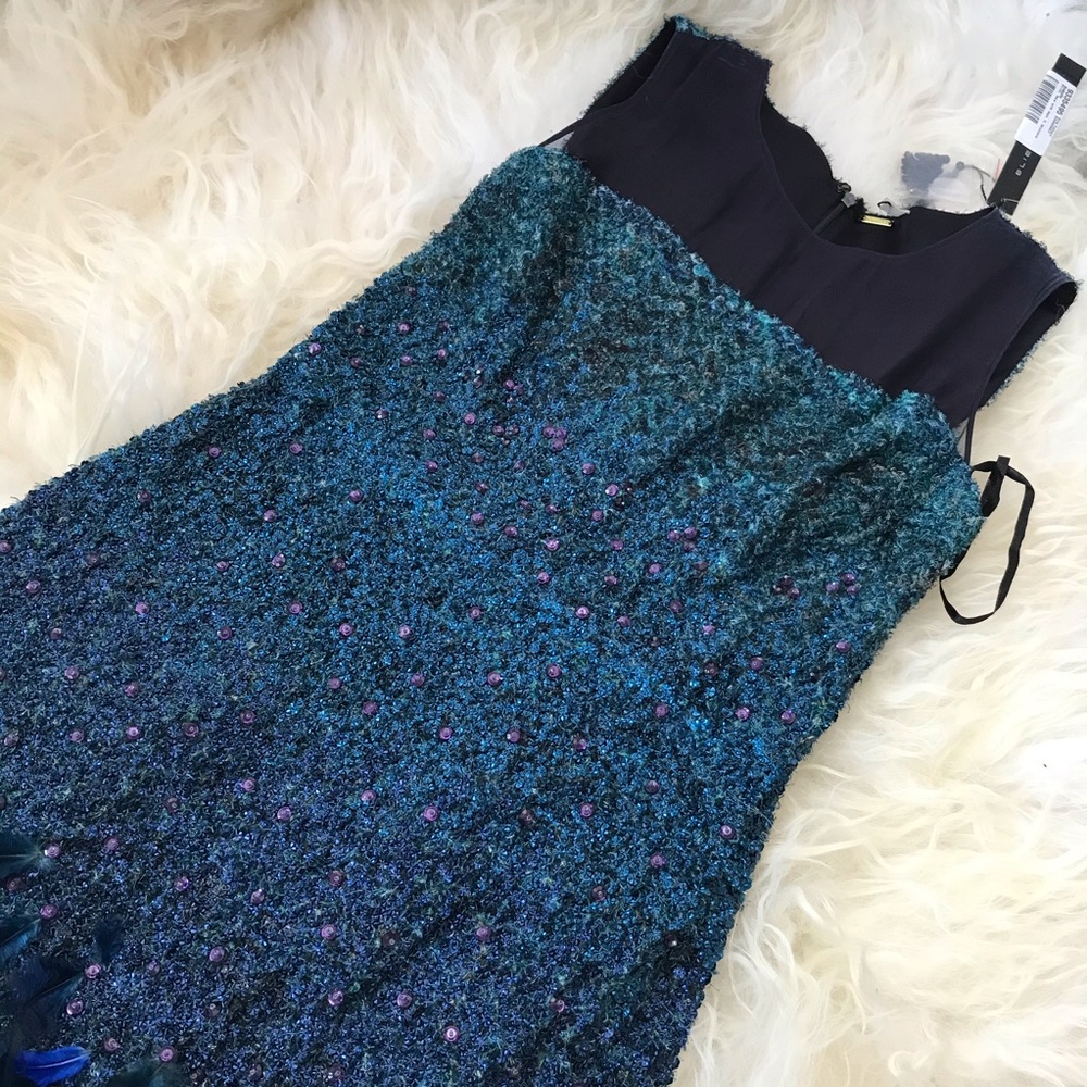 ELIE TAHARI ANABELLE EMBELLISHED FEATHER DRESS - Picture 3 of 8